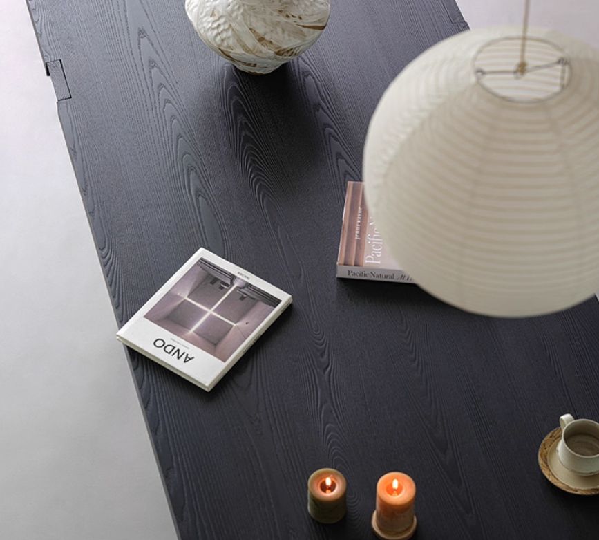 Solid charred dining table — Charcoal Series