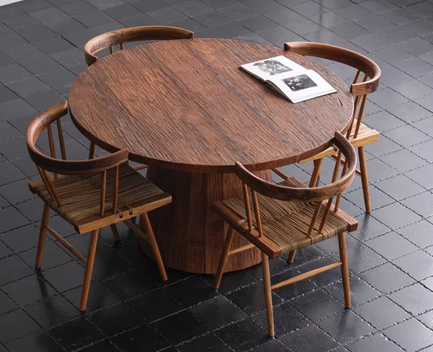 Plantation teak round table with chairs — Teak Series