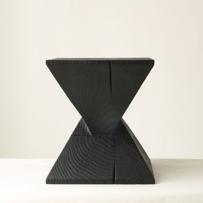 Solid pine log stools I/J — Charcoal Series
