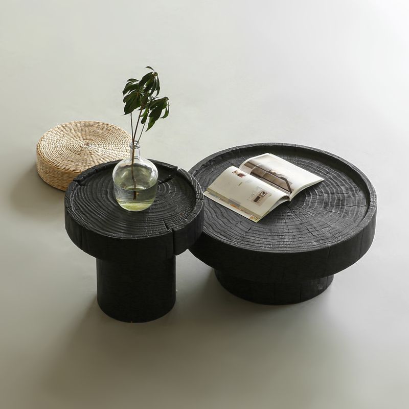 Charred pine round coffee table set — Charcoal Series