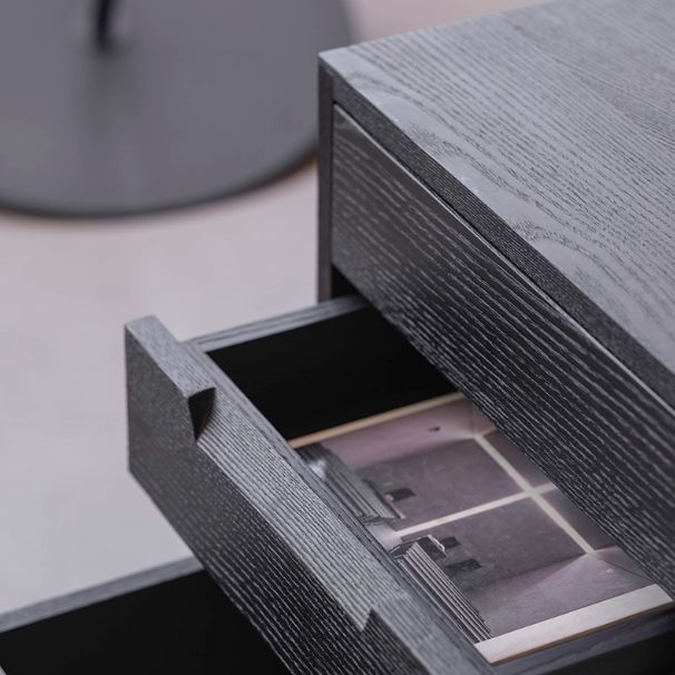 Charred bedside cabinet — Charcoal Series