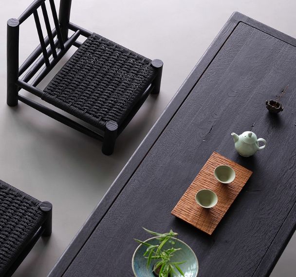 Japanese bay-window low table — Charcoal Series