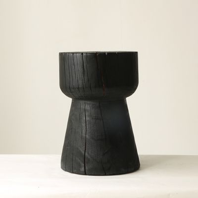 Solid pine log stools C/D — Charcoal Series