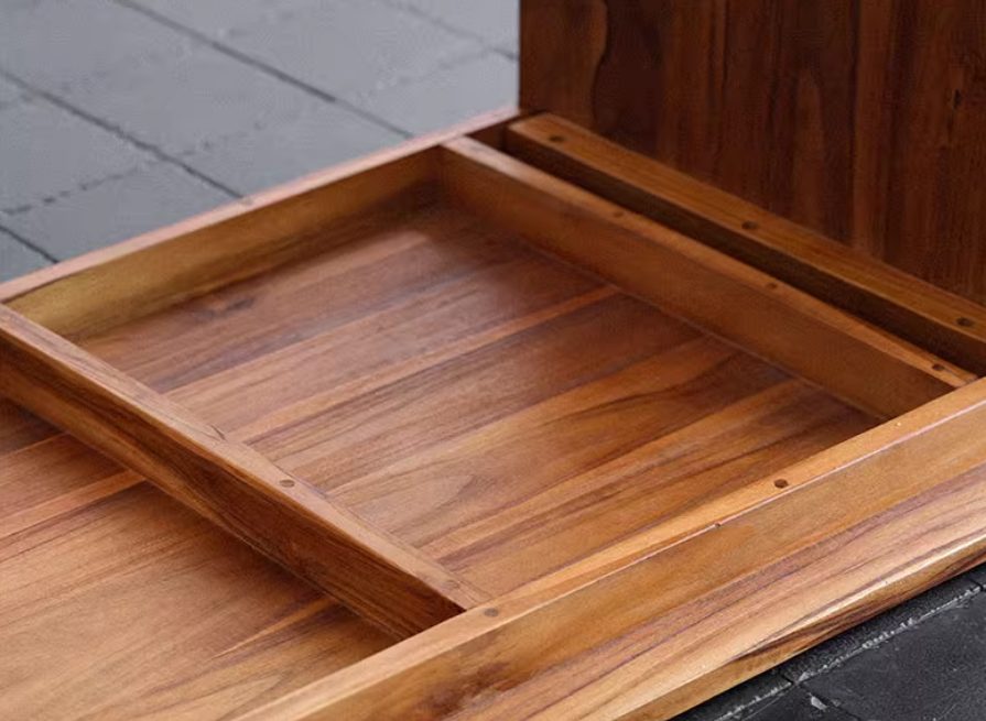 Plantation teak table, exposed joinery — Teak Series