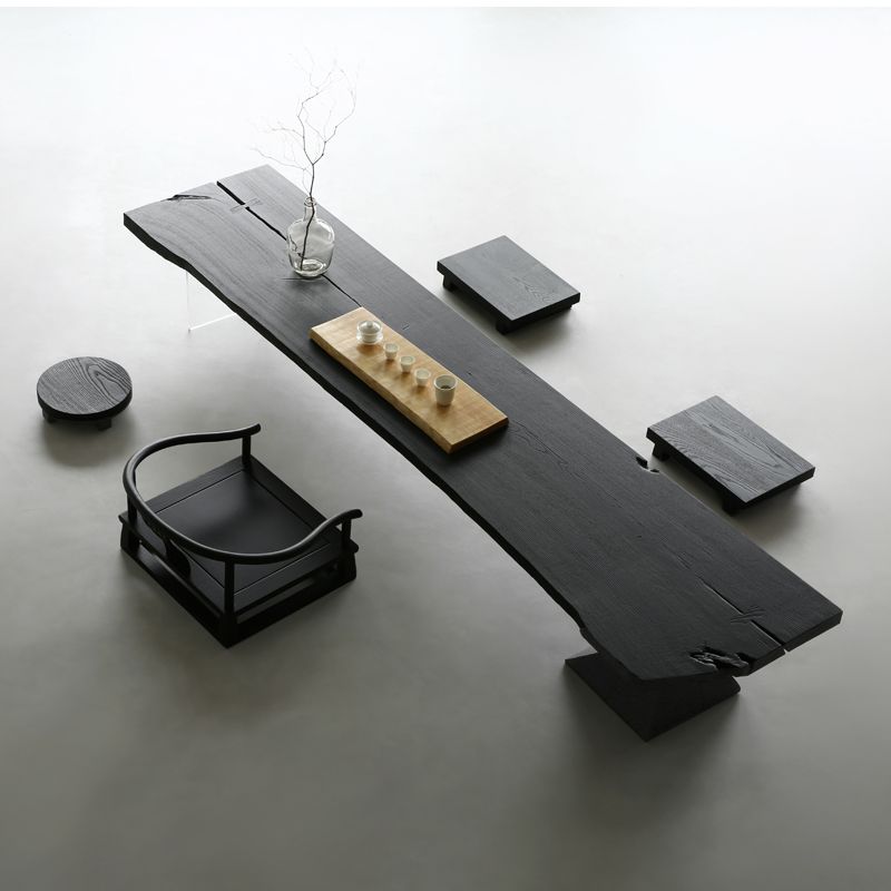Charred live-edge ash tatami tea table — Charcoal Series