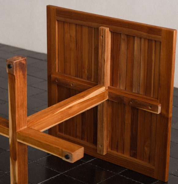 Plantation teak folding table, joinery — Teak Series