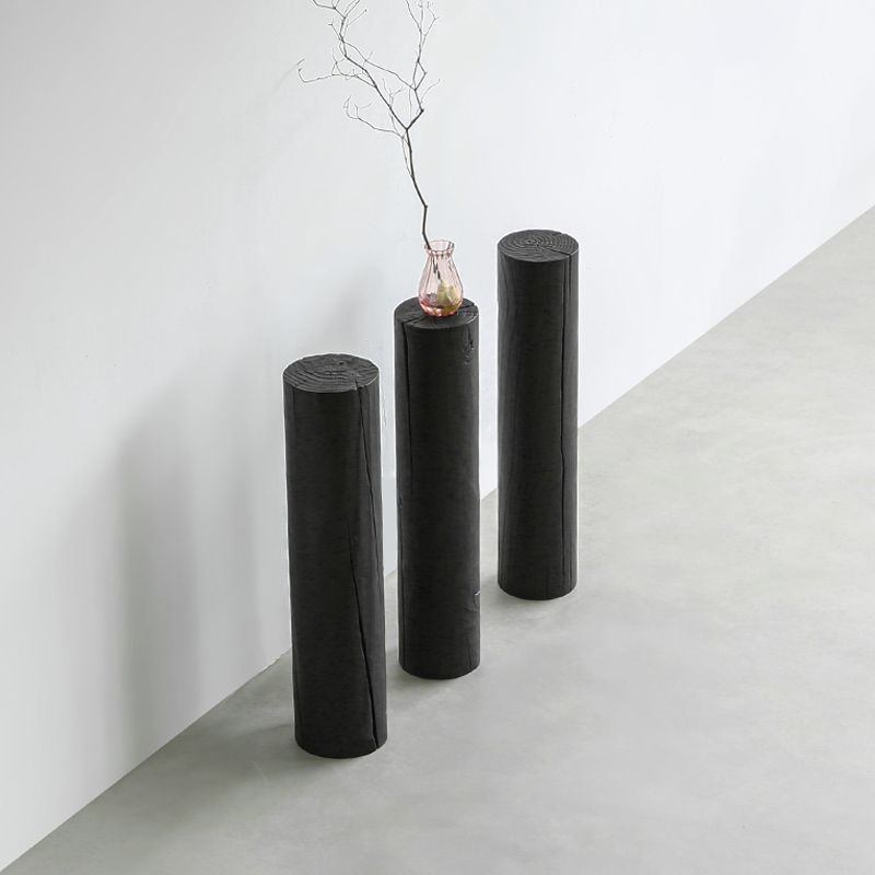 Cylindrical log plant stand — Charcoal Series