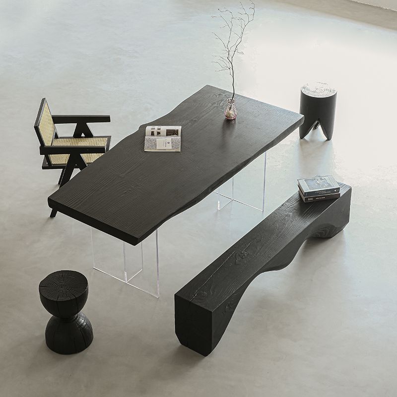 Ash tea & work table, acrylic legs — Charcoal Series