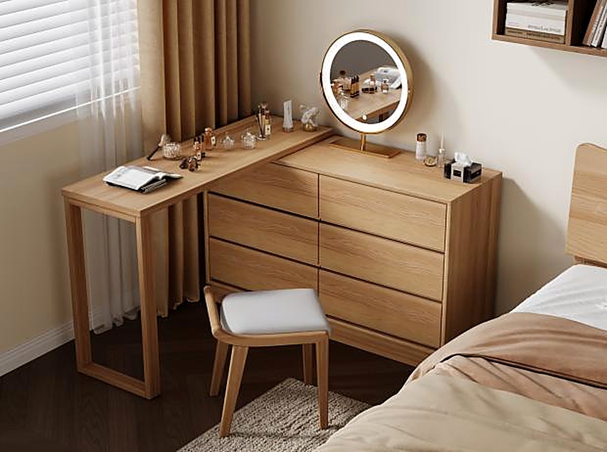 Six-drawer chest top shelf