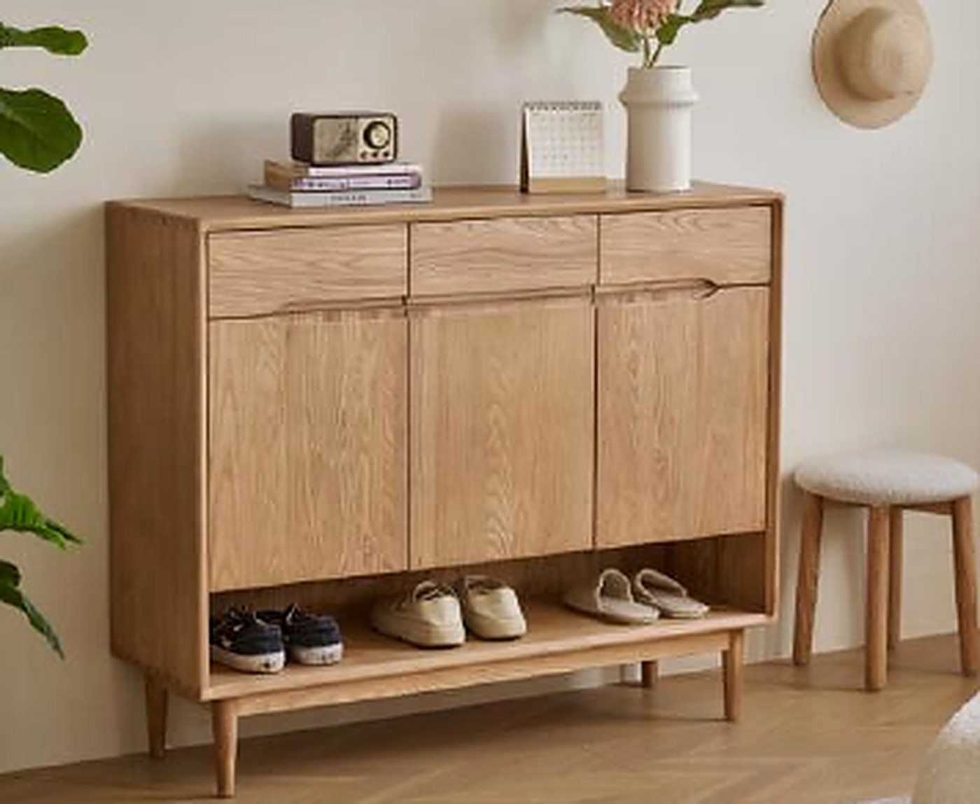 Solid ash shoe cabinet