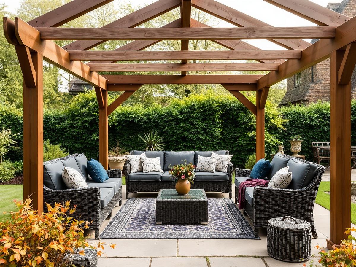 A covered pergola lounge: using the garden nine months a year