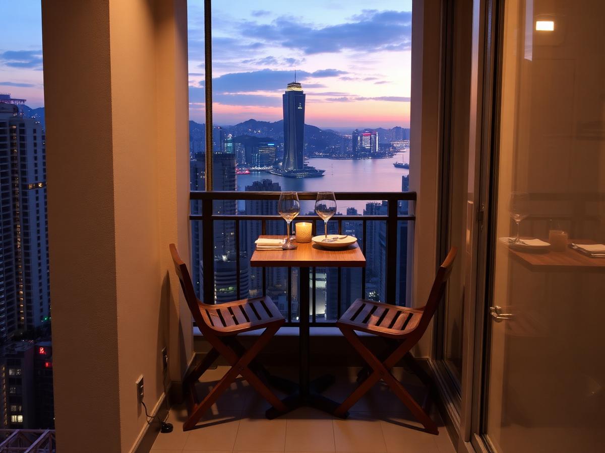 Balcony dining for two in a Hong Kong flat