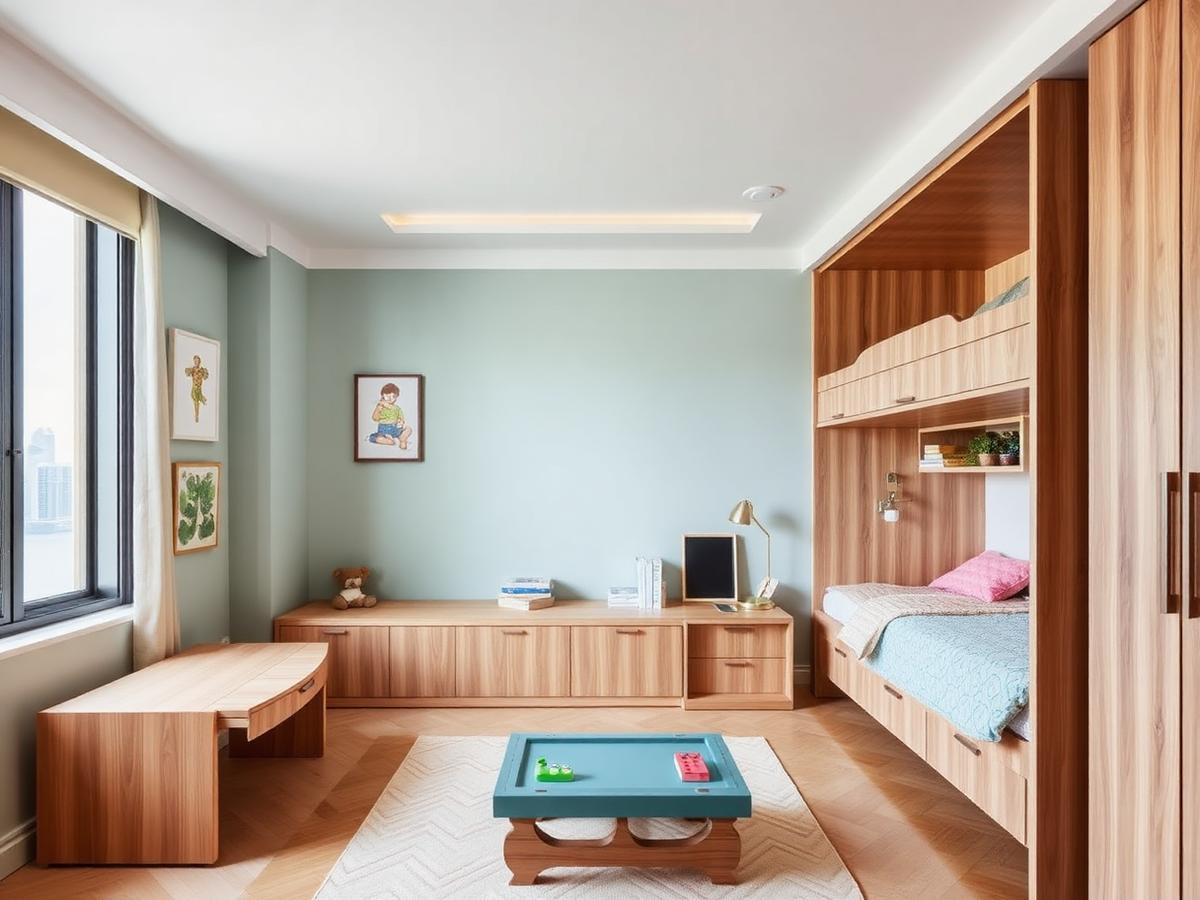 A children's room in Hong Kong: bed, desk and floor to play on