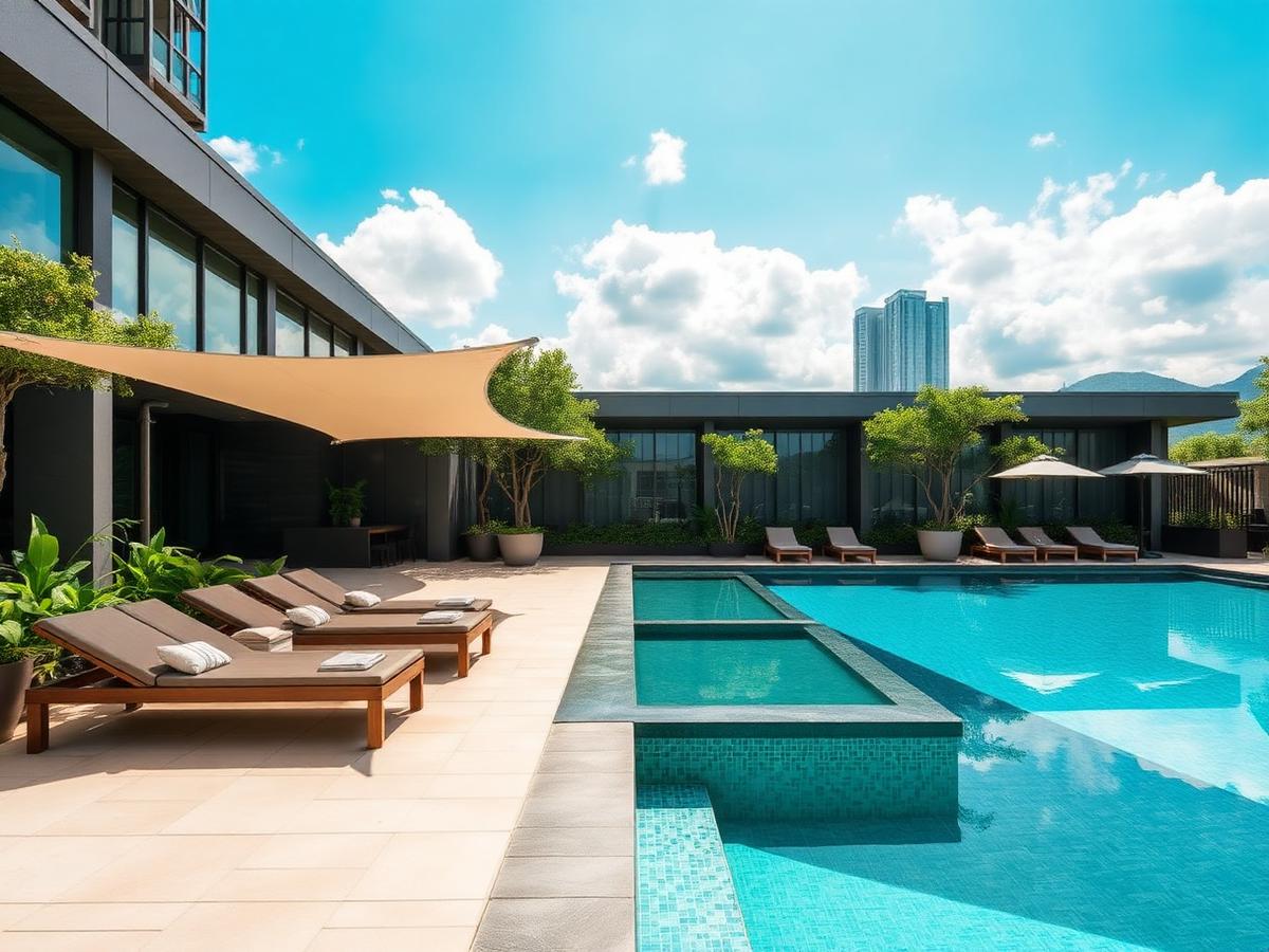 Clubhouse and poolside seating for Hong Kong developments