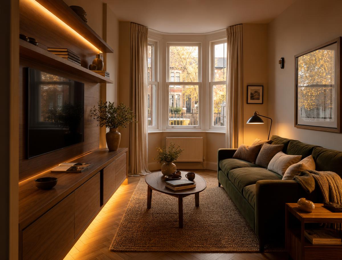 Layered lighting built into bespoke furniture